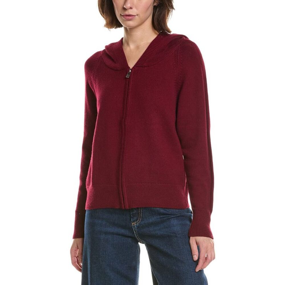 Brodie Cashmere Womens  Ribbed Zip Up Cashmere-Blend Hoodie, Red